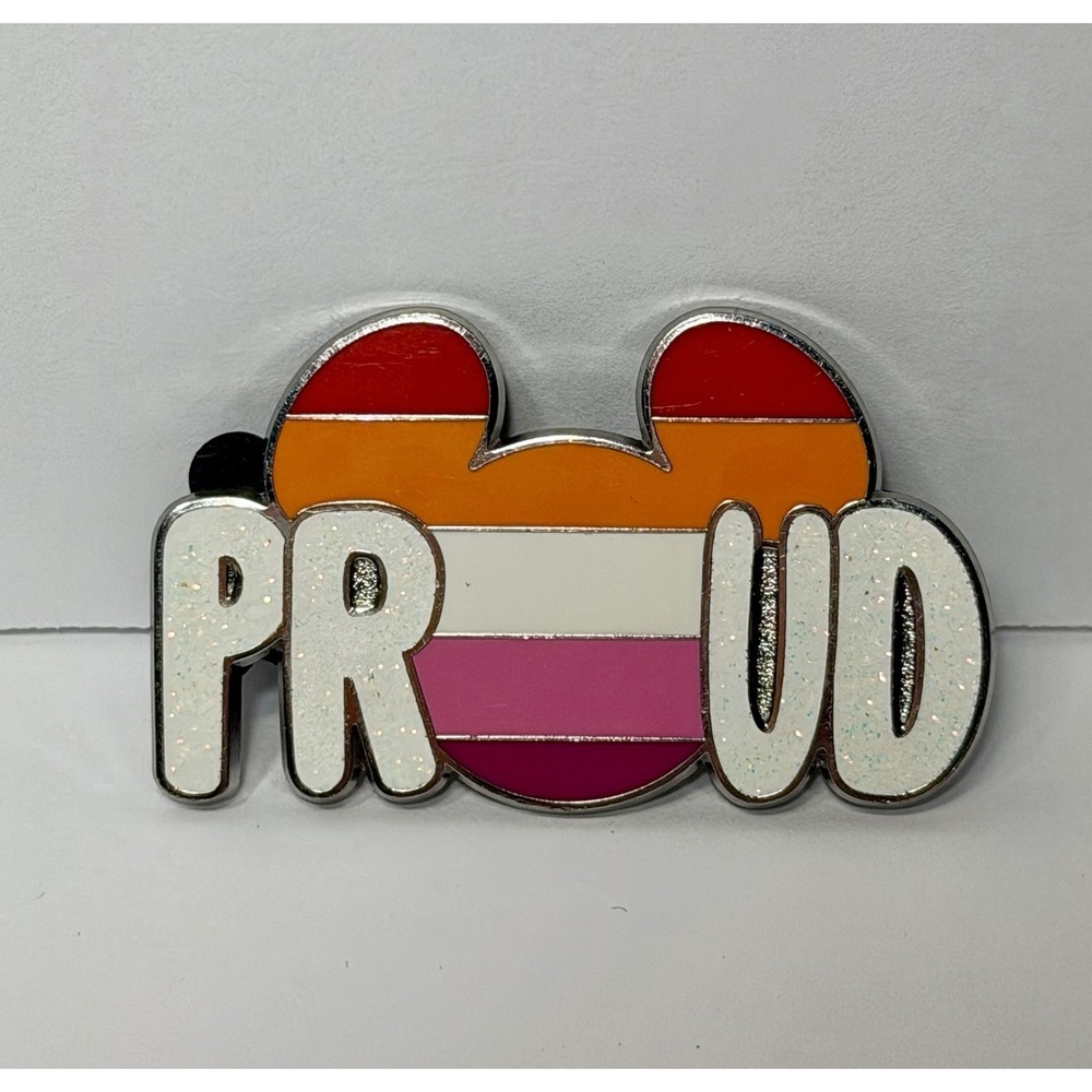 Disney Mickey Ears 'PROUD' Lesbian Flag Glitter Enamel Pin - Picture 1 of 2